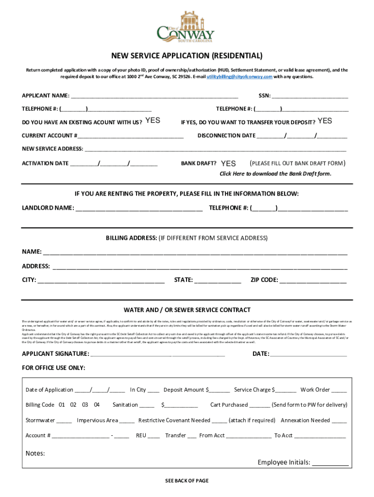 Fillable Online conway NEW SERVICENEW SERVICE