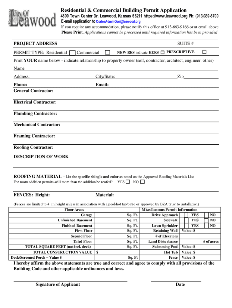 Residential & Commercial Building Permit Application - City of Preview on Page 1