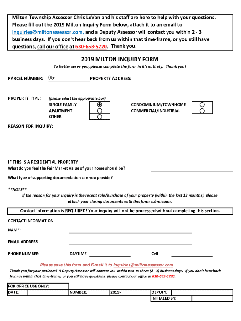 miltontownshipassessor assets docs2019 MILTON INQUIRY FORM - Milton Township Assessor Preview on Page 1