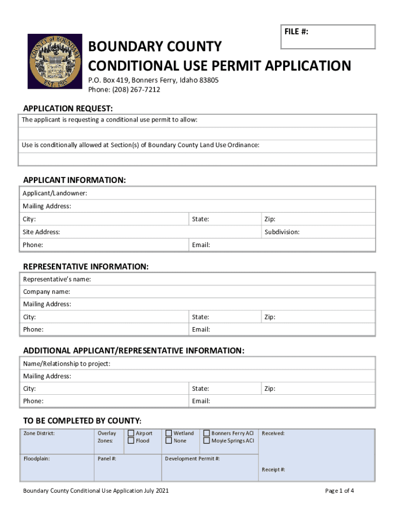 ID Conditional Use Permit Application Boundary County 2021 2022 exam-permit-pdf