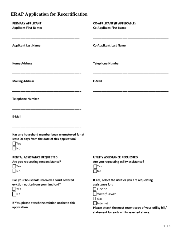 Fillable Online ERAP Application for Recertification Fax Email Print