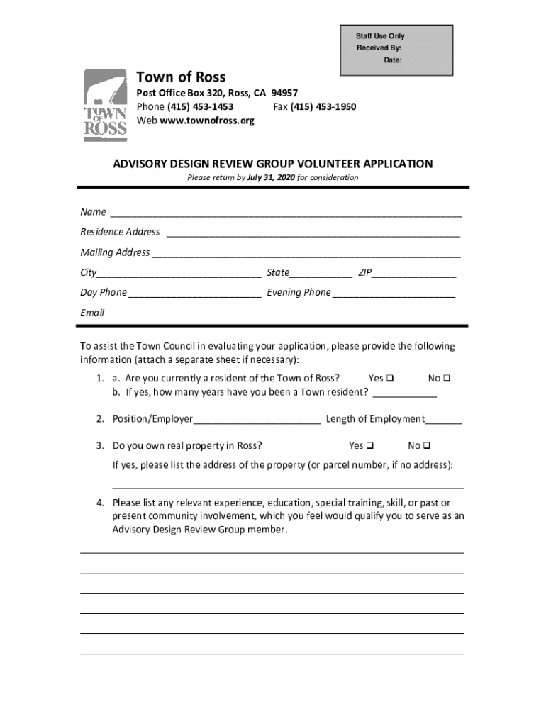 townofross advisorydesignreviewpageAdvisory Design Review Group Volunteer ApplicationTown of Preview on Page 1