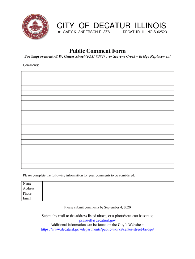 Public Comment Form - City of Decatur, IL Preview on Page 1