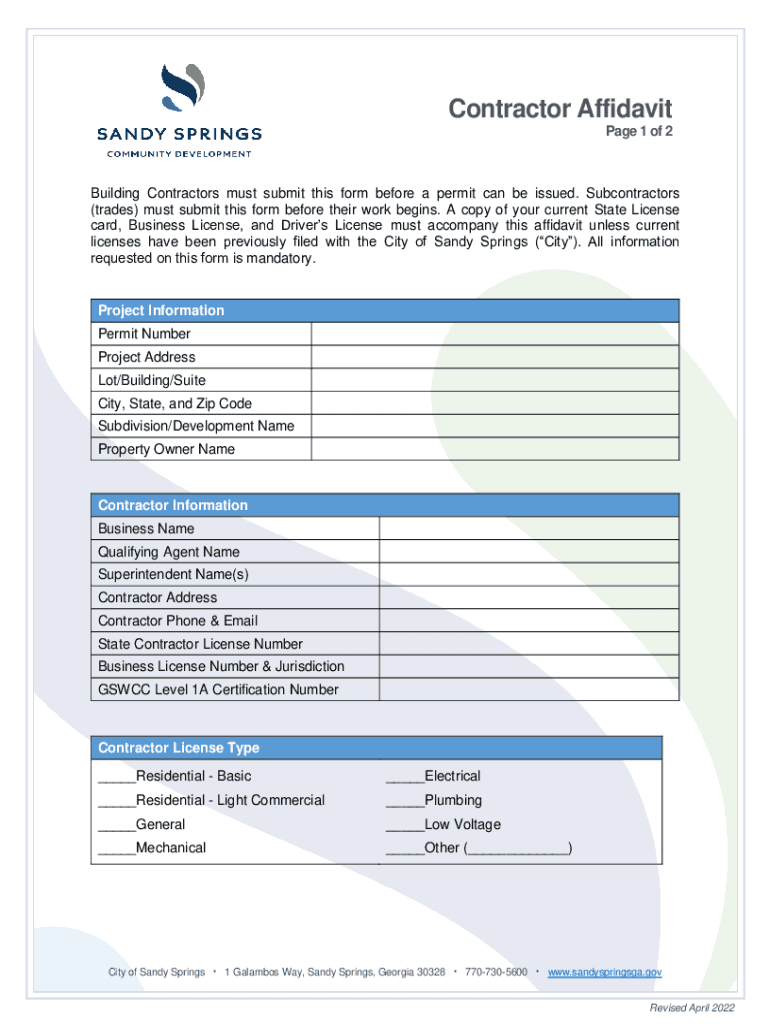 up sandyspringsga sites defaultContractor Affidavit - up sandyspringsga Preview on Page 1