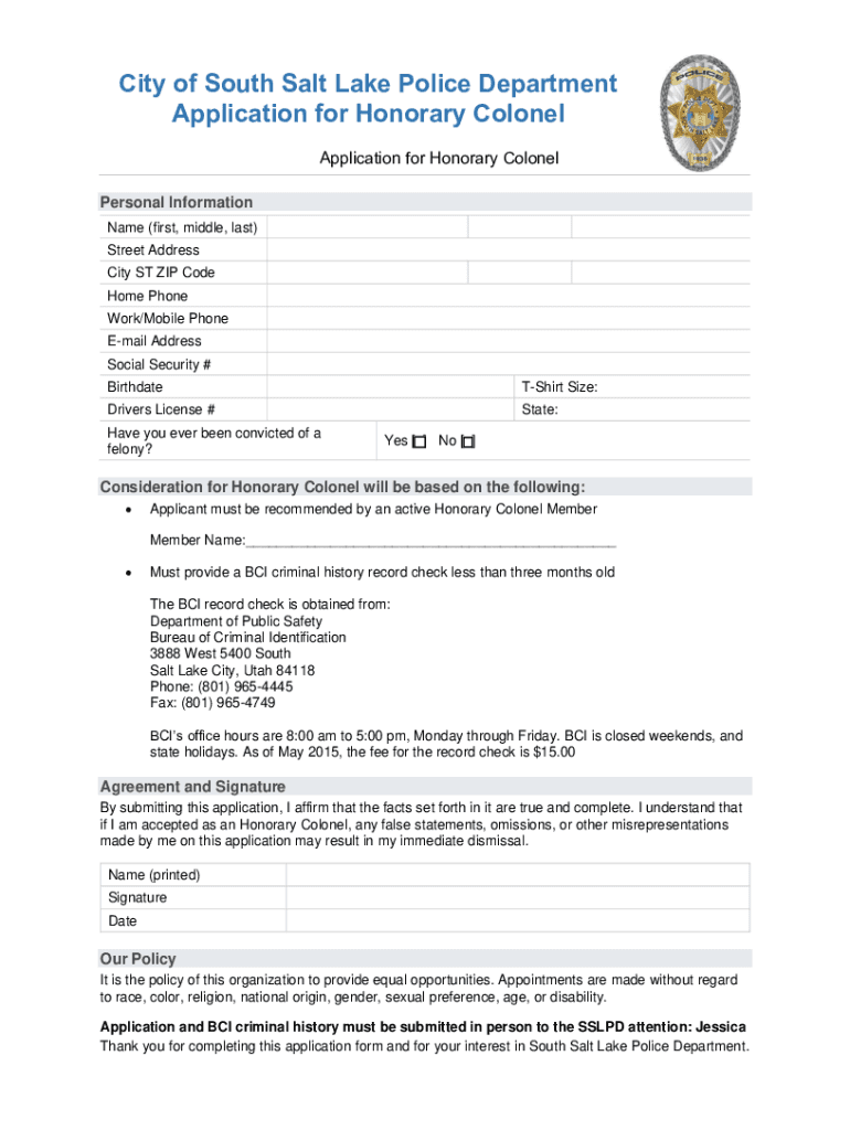 southsaltlakehonorarycolonels wp-contentCity of South Salt Lake Police Department Application for Preview on Page 1