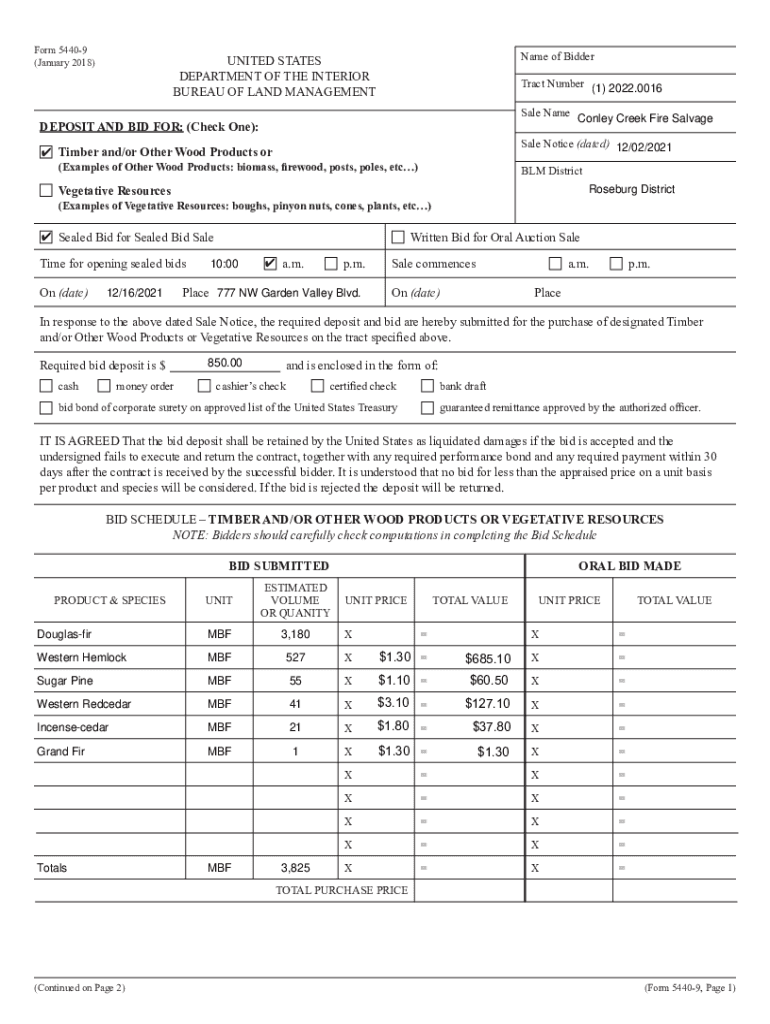 TIMBER FOR SALE, UNITED STATES DEPARTMENT OF THE - blm Preview on Page 1