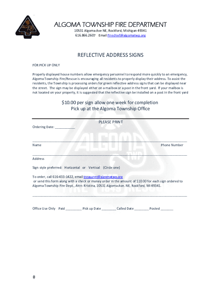 Fillable Online Algoma Township Fire Department Station 1 Rockford