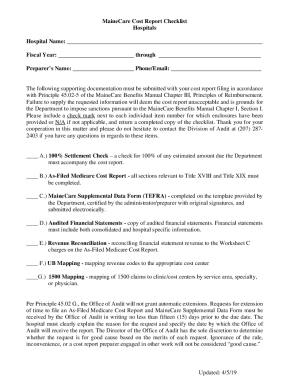 Fillable Online Updated: 4/5/19 MaineCare Cost Report Checklist ...