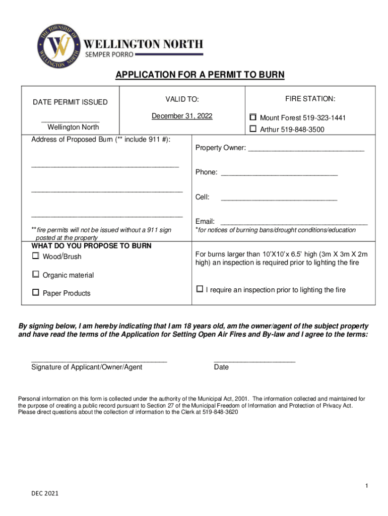 APPLICATION FOR A PERMIT TO BURN - wellington-north Preview on Page 1