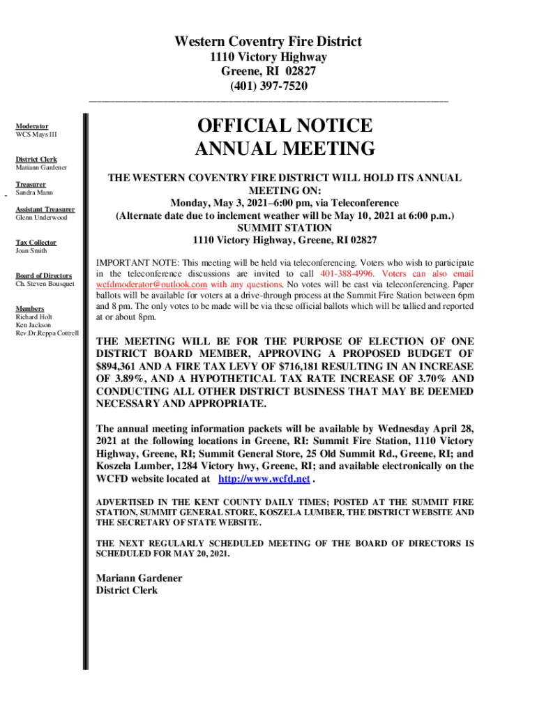 Fillable Online Western Coventry Fire Department Fax Email Print