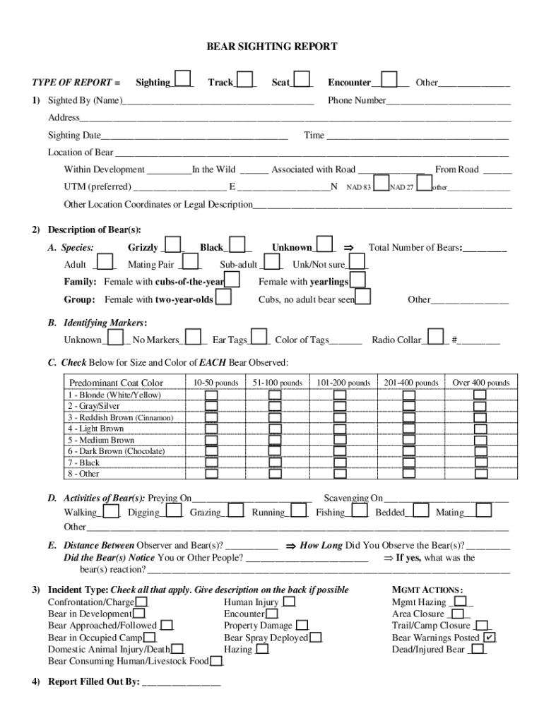 bear sighting report Preview on Page 1