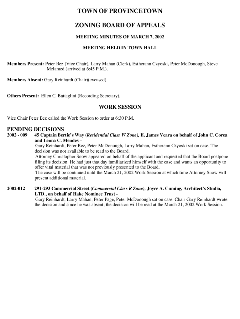 Fillable Online Zoning DepartmentTown of Provincetown, MA Official