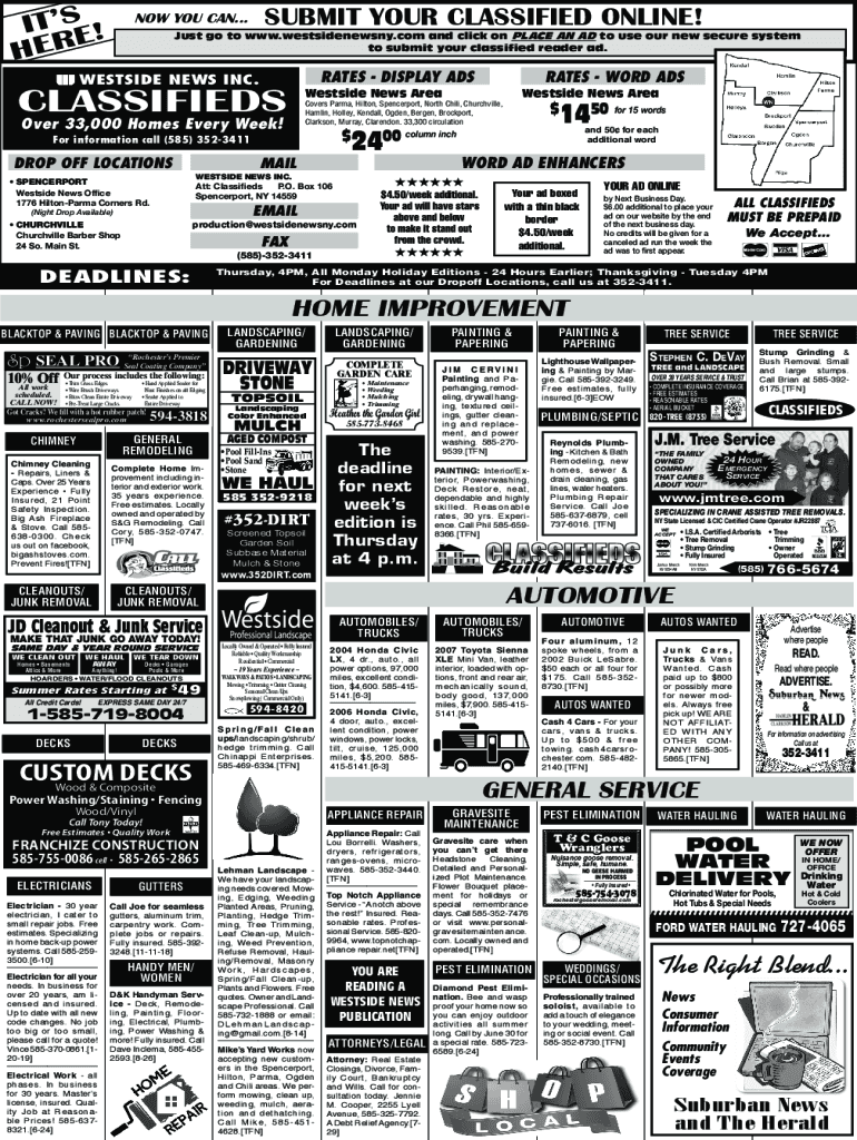 Fillable Online Fillable Online to submit your classified reader ad Fax ...