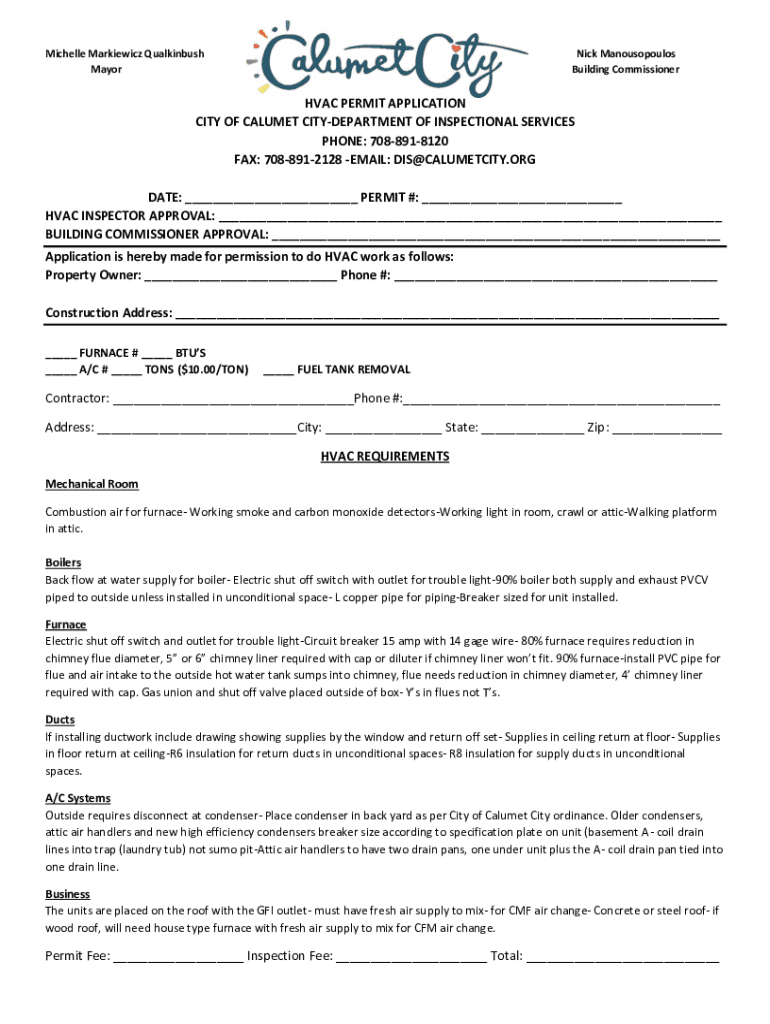 Fillable Online HVAC PERMIT APPLICATION CITY OF CALUMET CITY Fax Email Print pdfFiller