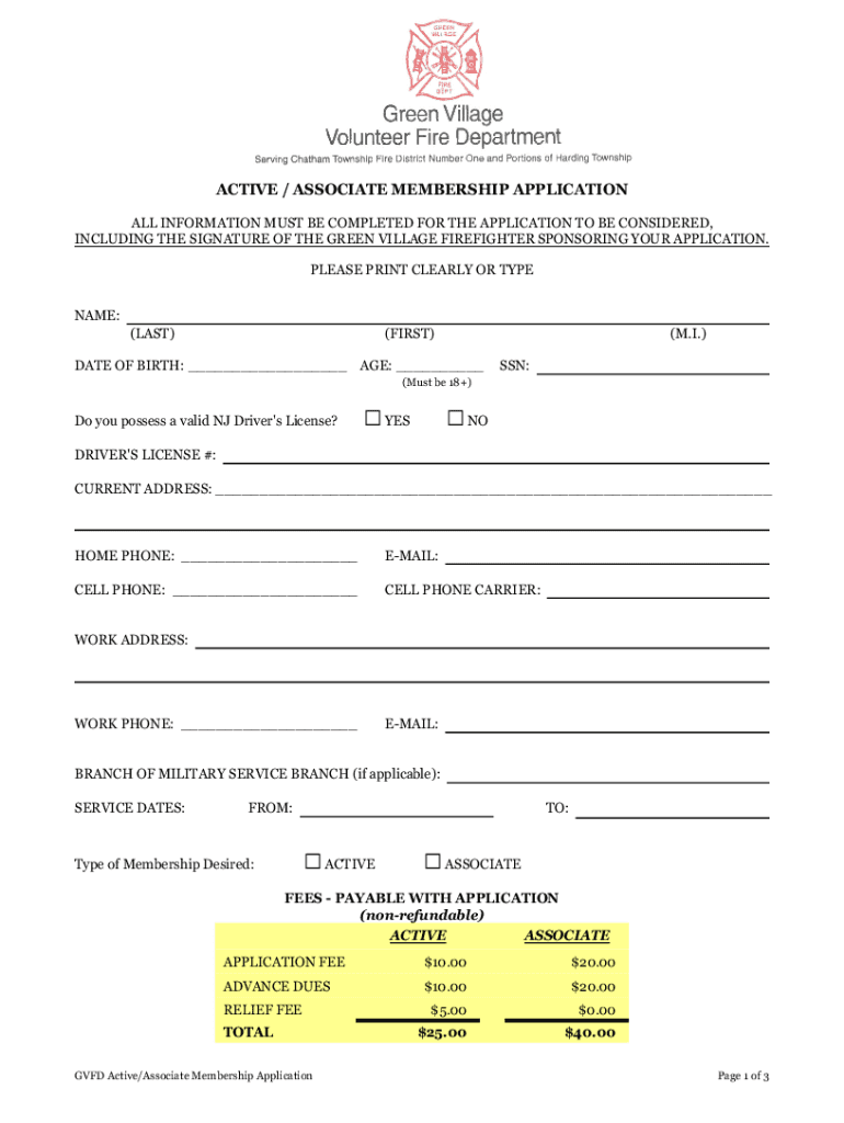 greenvillagefire uploads 1 2 4ACTIVE ASSOCIATE MEMBERSHIP APPLICATION Preview on Page 1