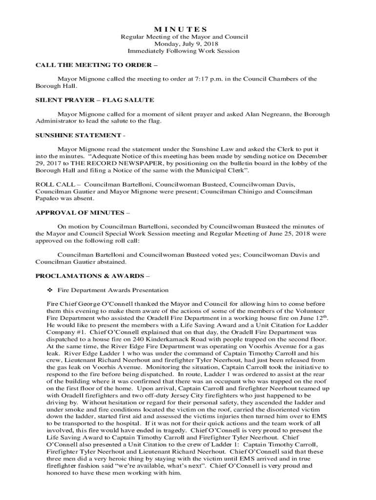 Fillable Online M I N U T E S Borough of River Edge Fax Email Print