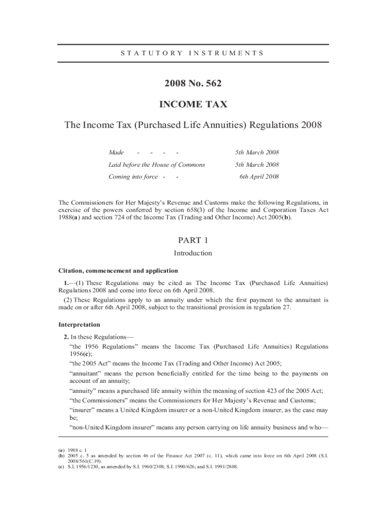 Fillable Online The Income Tax (Purchased Life Annuities) (Amendment ...