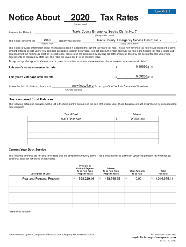 Form 50-212 Notice About Tax Rates - tcesd5 Preview on Page 1