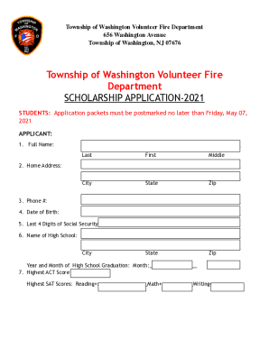 Township of Washington Volunteer Fire Department Scholarship Application