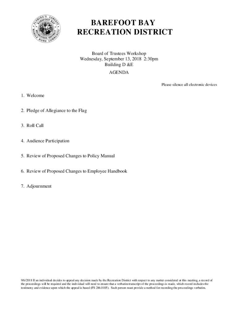 Fillable Online Barefoot Bay Recreation District Fax Email Print