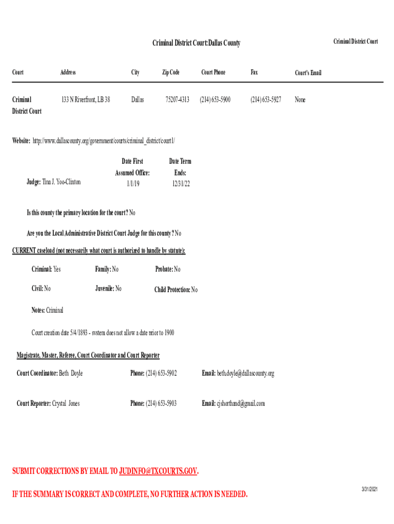 Fillable Online Criminal District Court:Dallas County SUBMIT