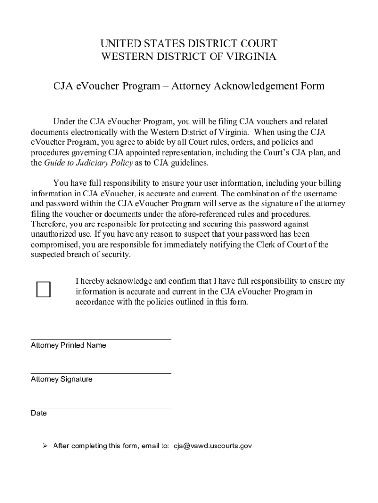 Fillable Online eVoucher for CJA Attorneys United States District Court Fax Email Print