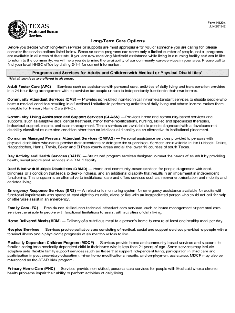 Long-Term Care Options Form H1204 Preview on Page 1