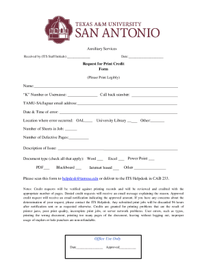 Request for Print Credit Form