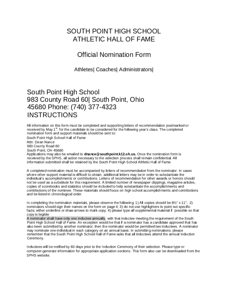 Nomination s available for South Point High School Doc Template