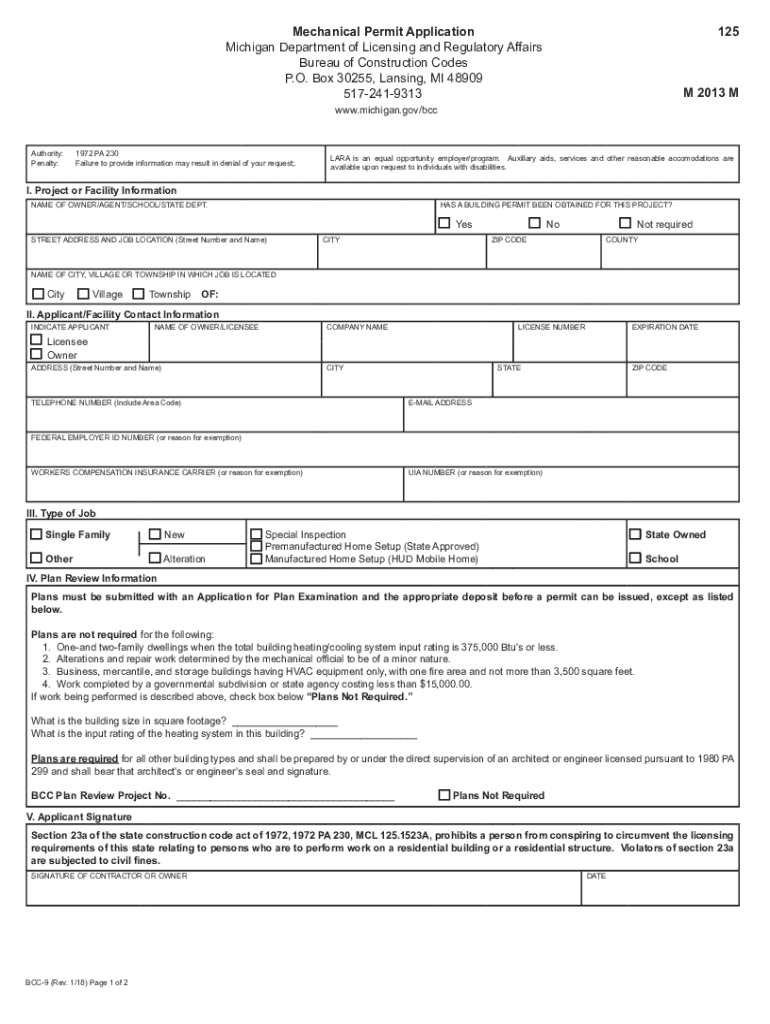 mi mechanical permit application Preview on Page 1