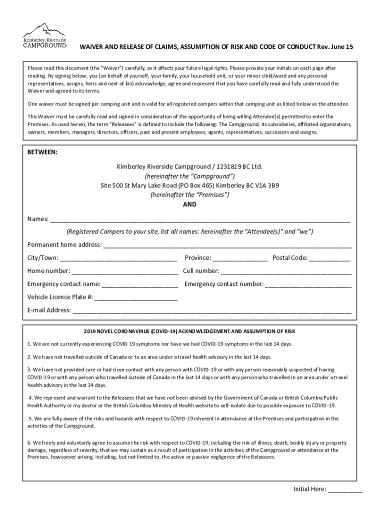 Fillable Online WAIVER AND RELEASE OF CLAIMS, ASSUMPTION OF RISK AND