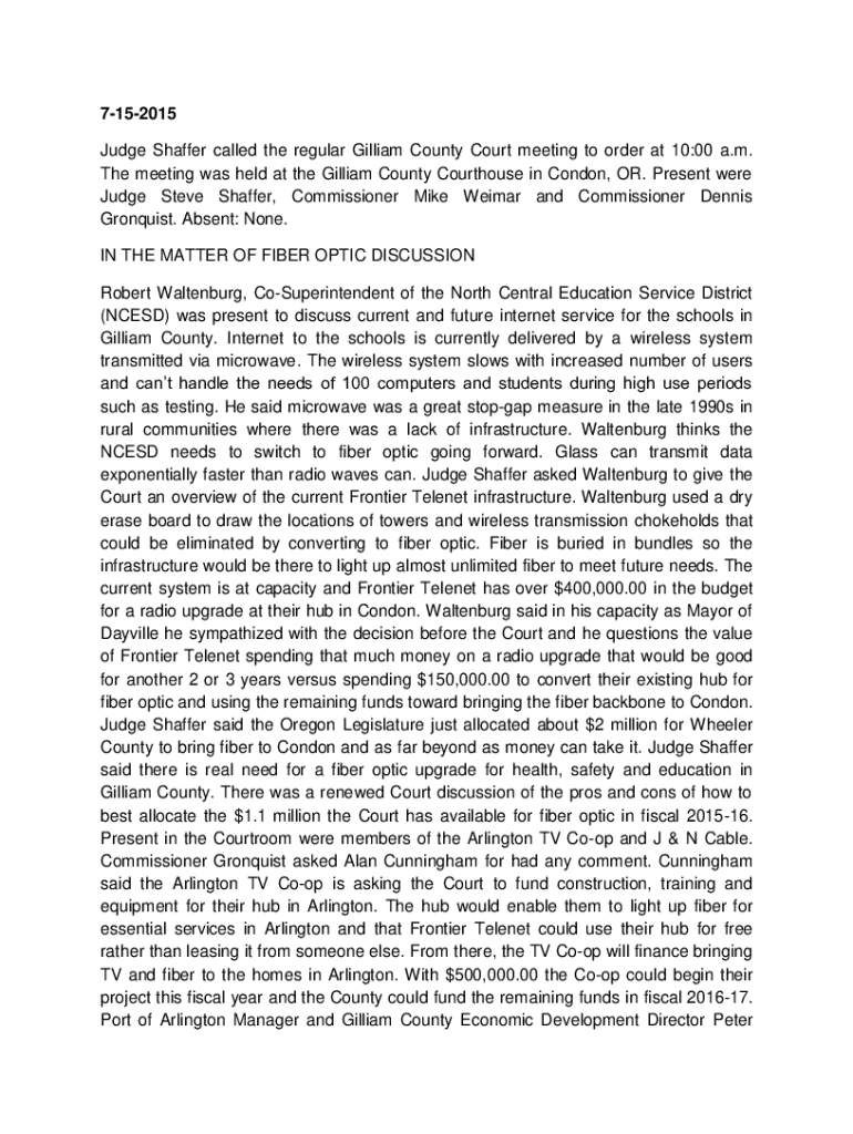 Fillable Online Judge Shaffer opened the regular Gilliam County Court