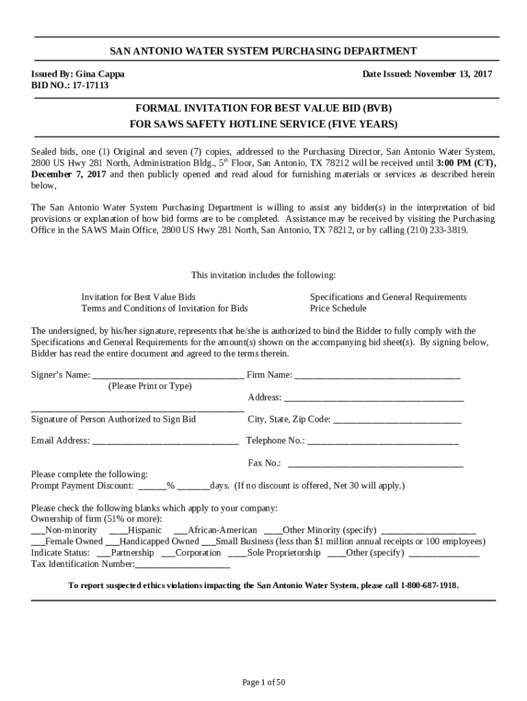 BusinessCenter ProcbidsSAN ANTONIO WATER SYSTEM