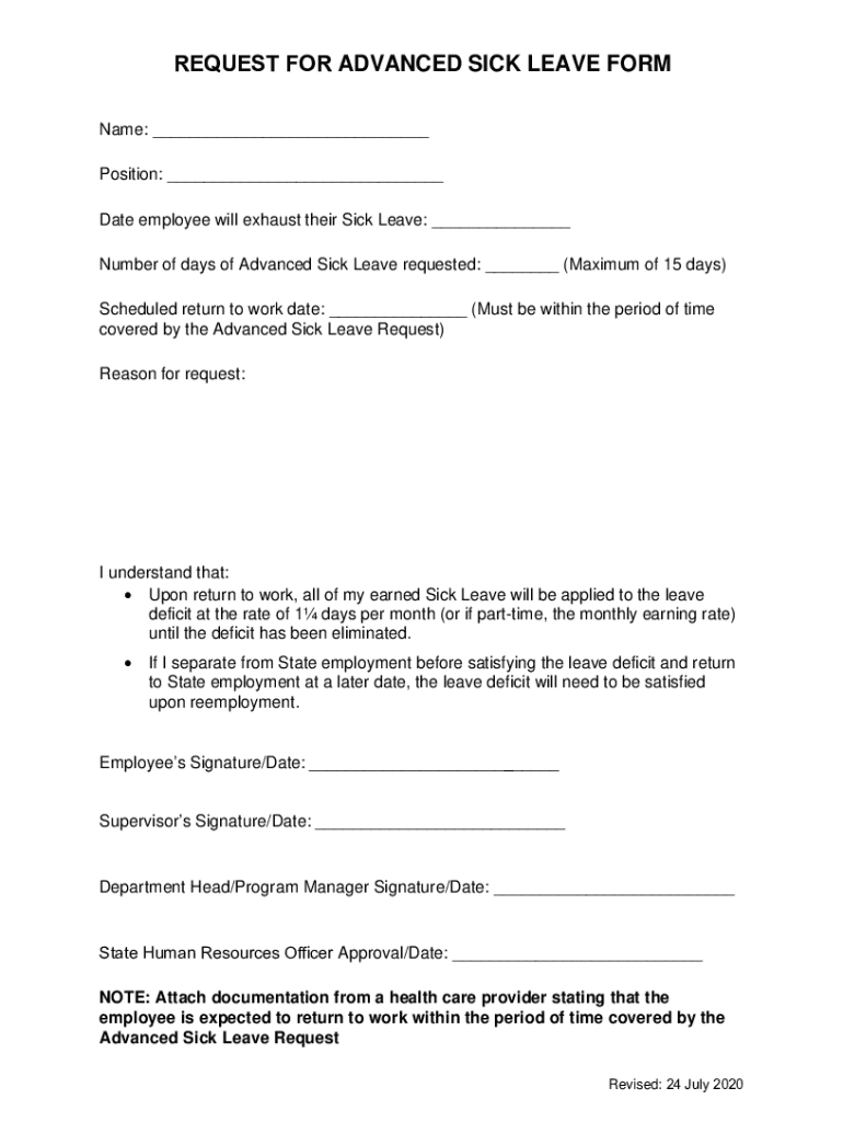 Fillable Online REQUEST FOR ADVANCED SICK LEAVE FORM Fax Email Print