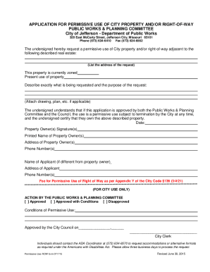 APPLICATION FOR PERMISSIVE USE OF CITY PROPERTY AND ...