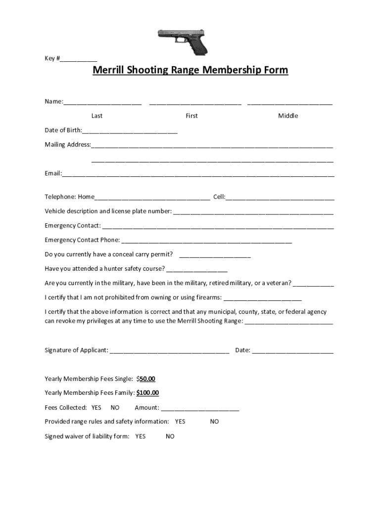 Fillable Online Merrill Shooting Range Membership Form Fax Email Print