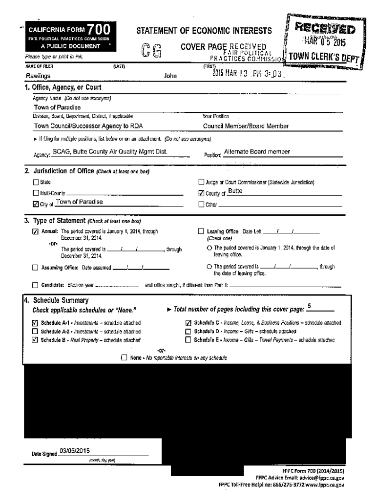 Fillable Online Form 700 - California Fair Political Practices ...
