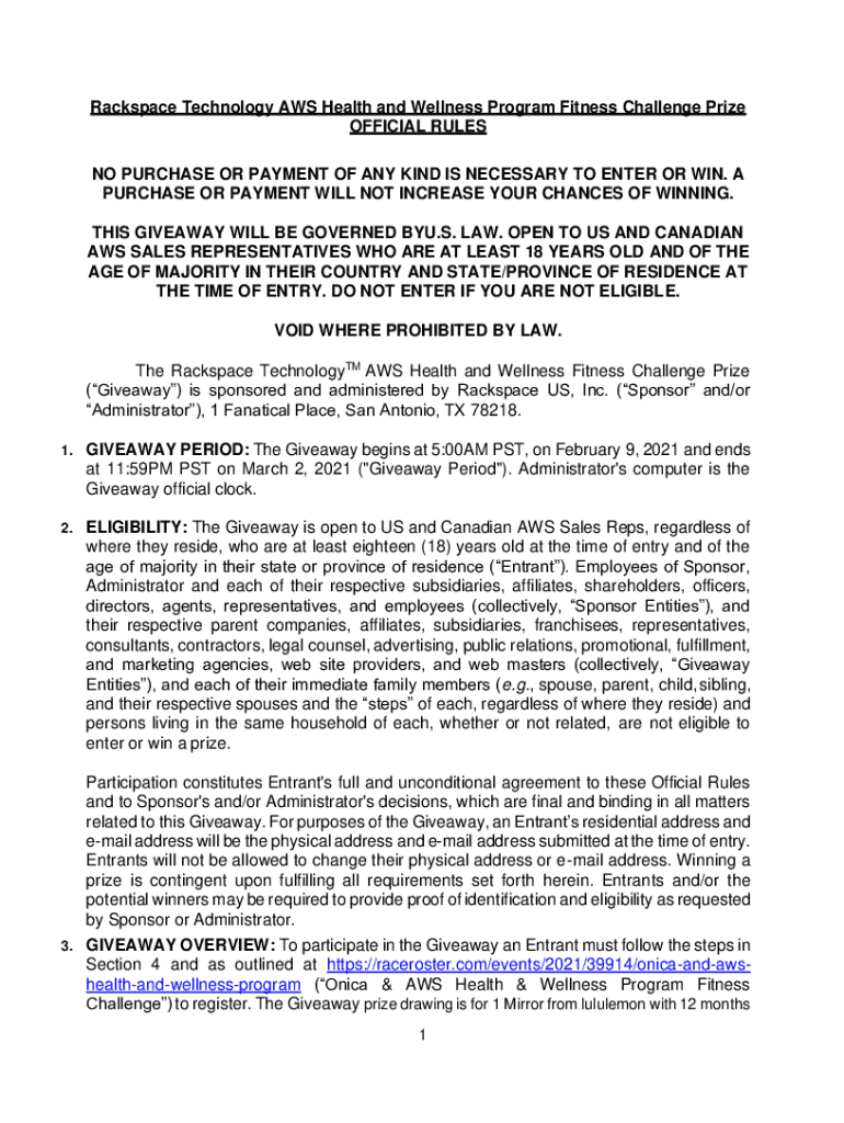 Fillable Online Rackspace Technology AWS Health and Wellness Program