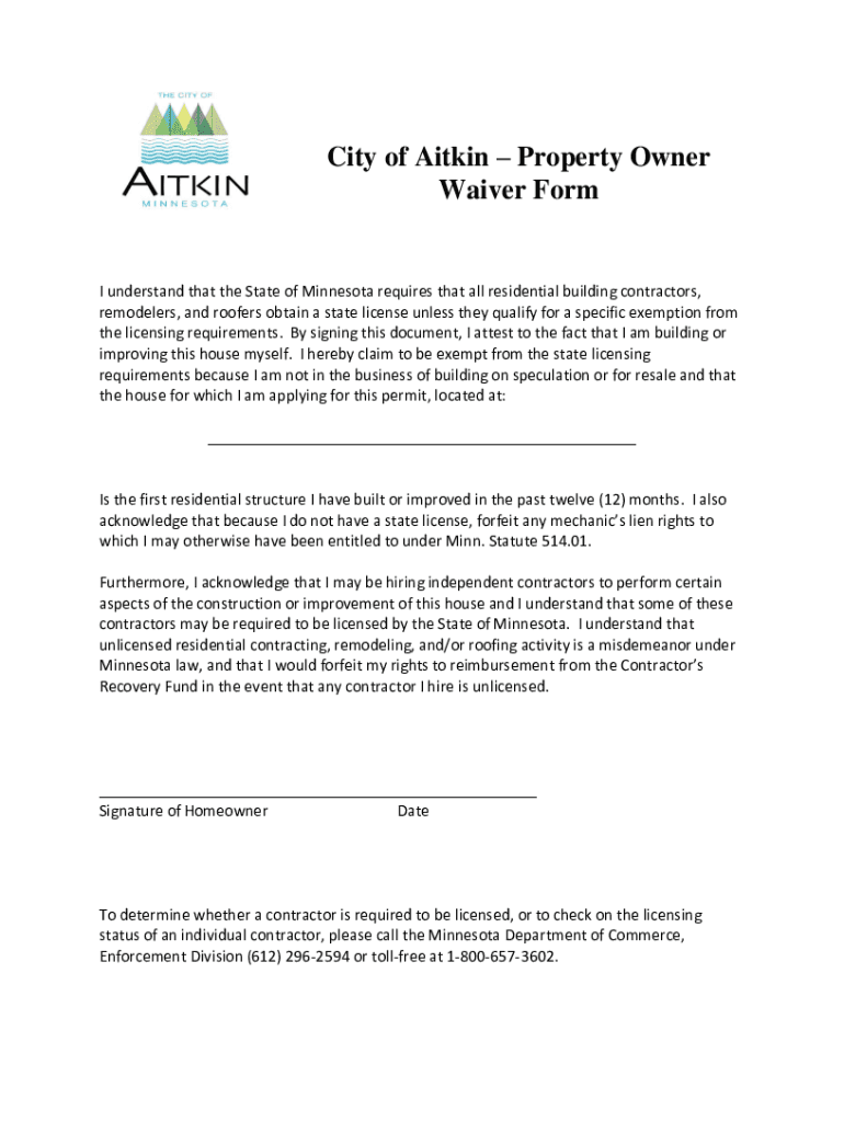 Fillable Online www.ci.aitkin.mn.usverticalsitesCity of Aitkin Property