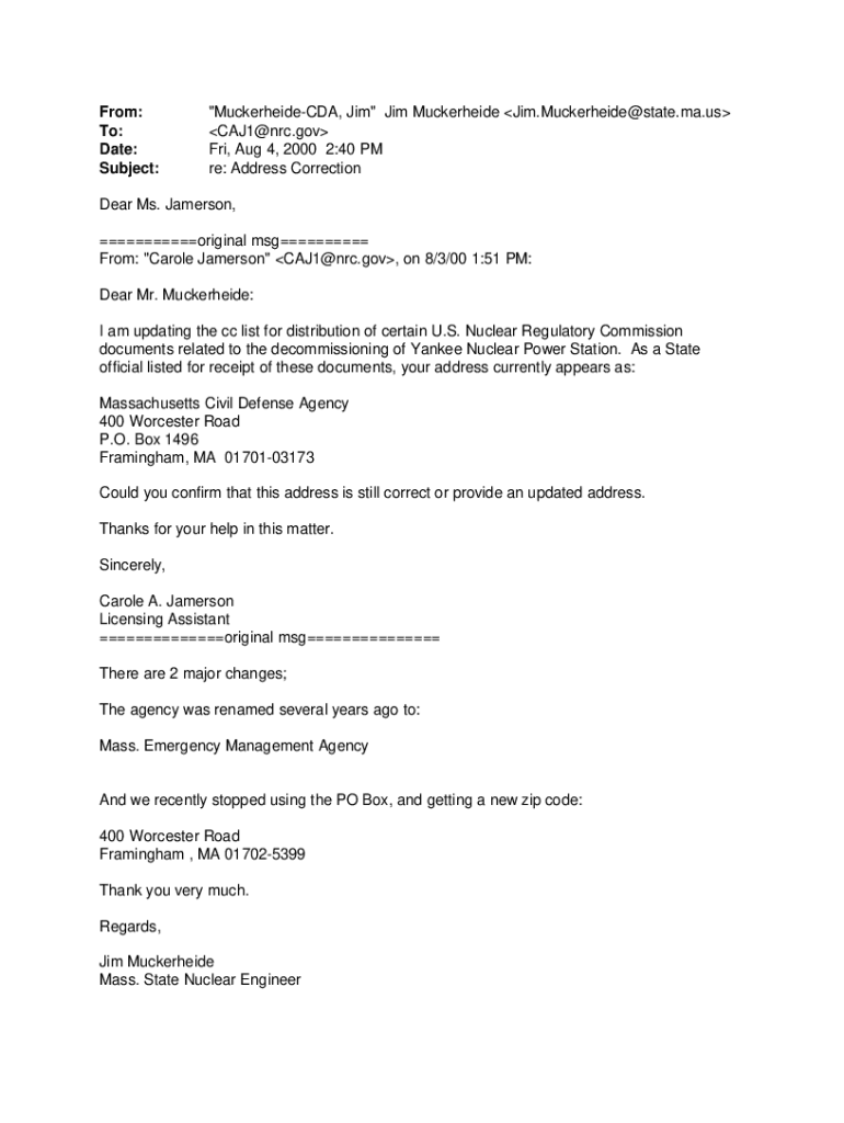 Fillable Online Yankee, EMail, Correcting Mailing Address of the