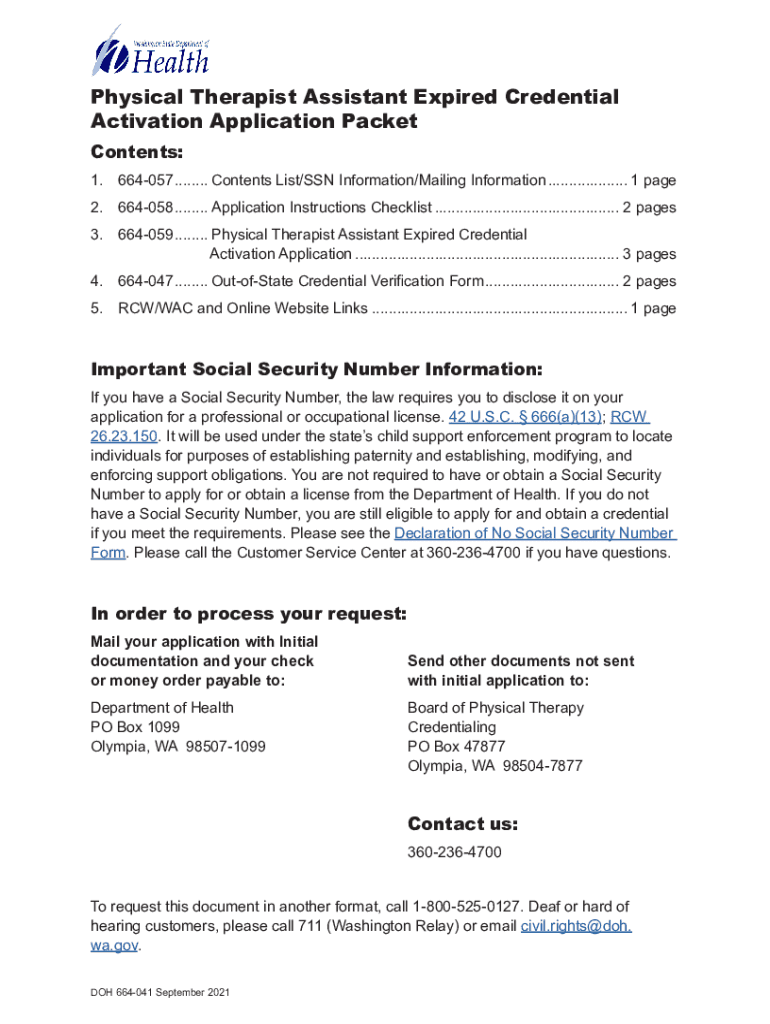 Fillable Online doh wa Physical Therapist Assistant Expired Credential