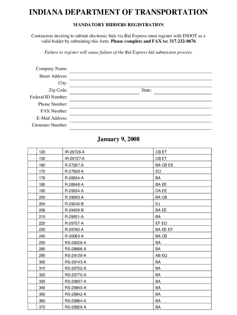 Fillable Online Doing Business with INDOT Regular Letting Fax Email