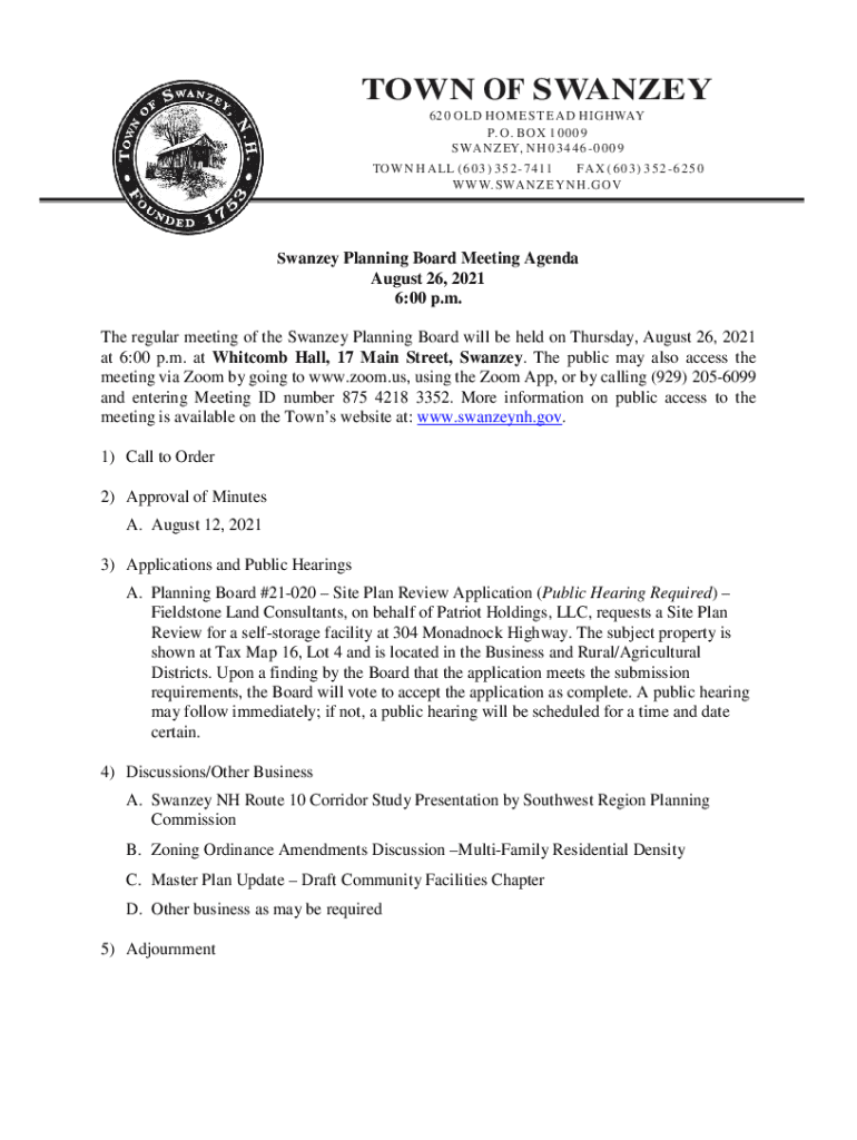 Fillable Online Town of Swanzey Company ProfileEast Swanzey, NH Fax