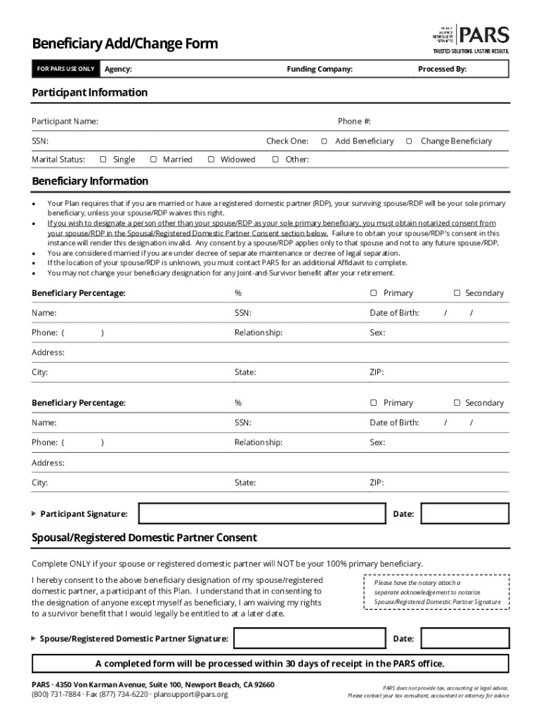 Fillable Online Beneficiary Add Change Form Fax Email Print - pdfFiller