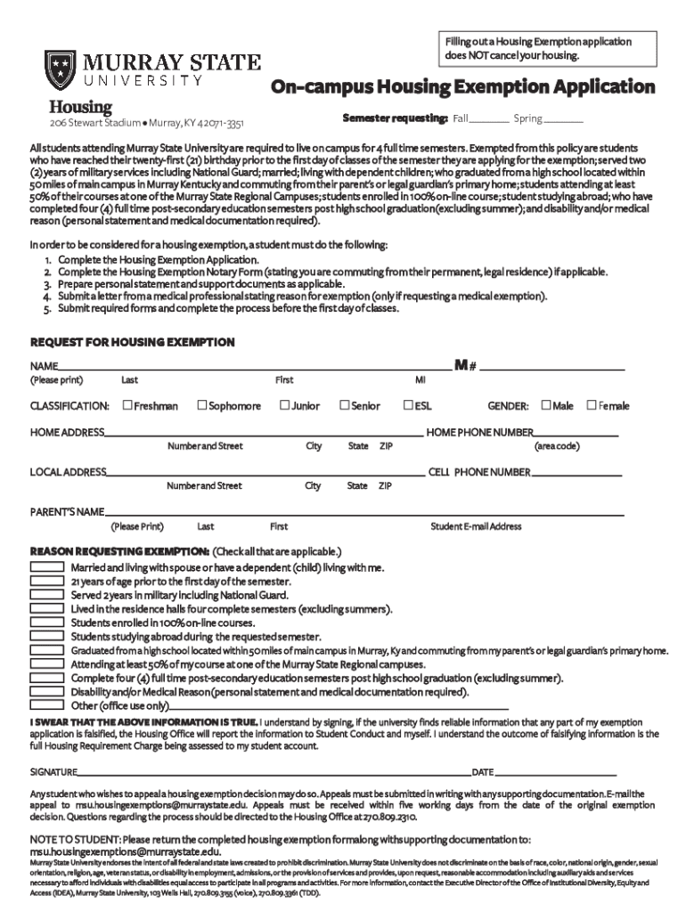 Fillable Online the free Oncampus Housing
