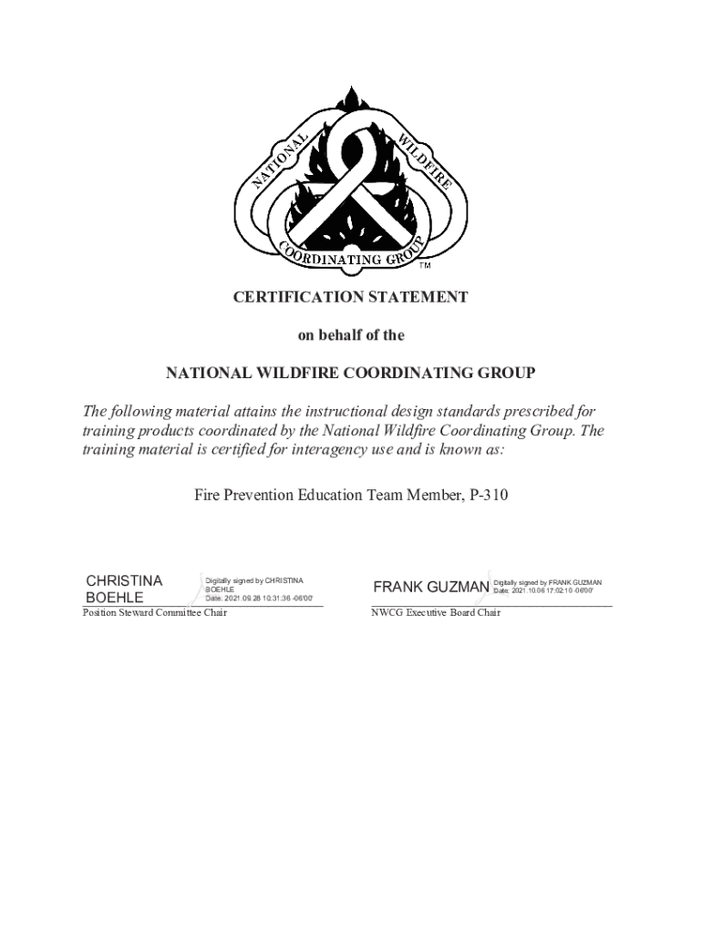 Fillable Online NWCG P310 Cert Sheet. NWCG P310 Cert Sheet Fax Email