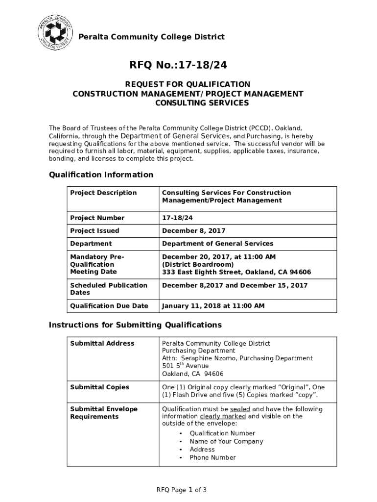 REQUEST FOR QUALIFICATION The Peralta Community College Doc