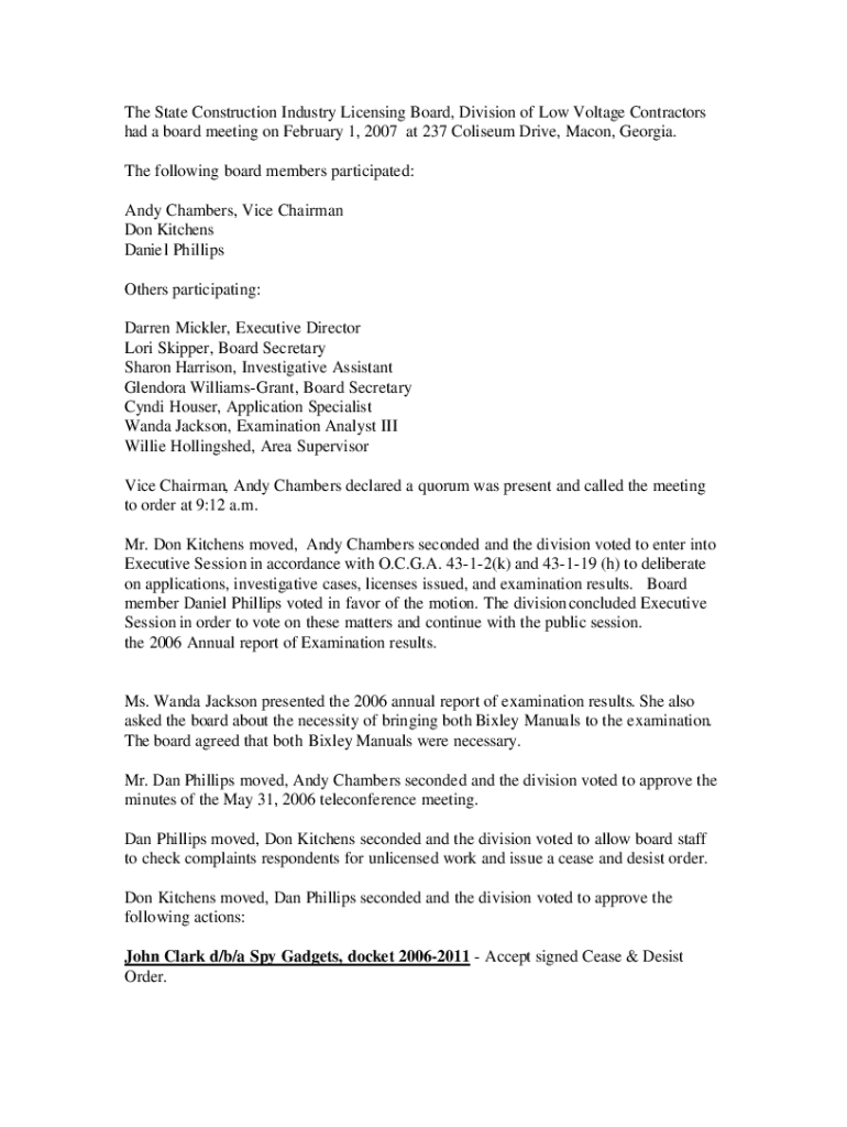 Fillable Online sos ga sos.ga.govlowvoltageminutes20070201The State