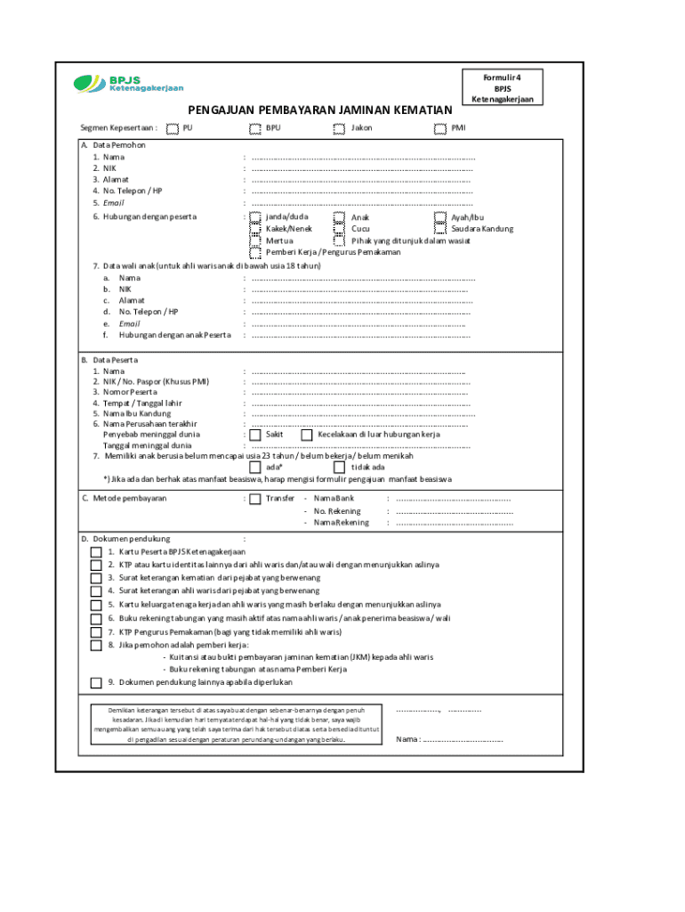bpjs ketenagakerjaan formulir 4 Preview on Page 1