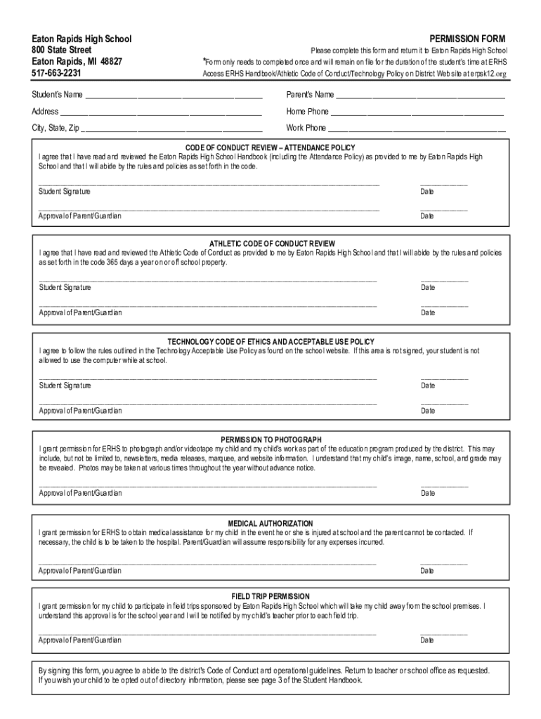 Fillable Online Eaton Rapids Senior High School 800 State Street, Eaton Fax Email Print